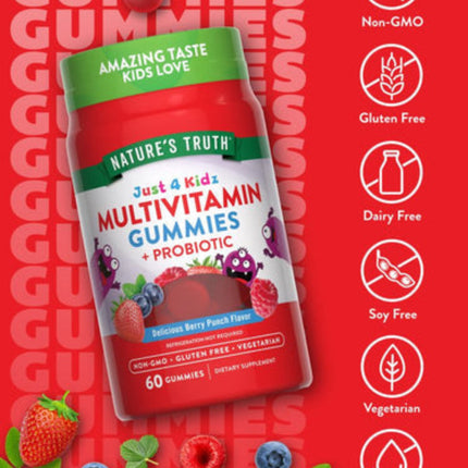 Nature’s Truth Kids Multivitamin + Probiotic Gummies – Berry Punch Flavor